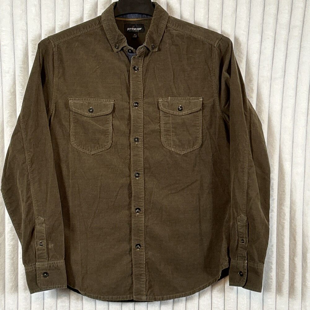 JEREMIAH Long Sleeve Button Down Greenish Brown Corduroy Shirt M